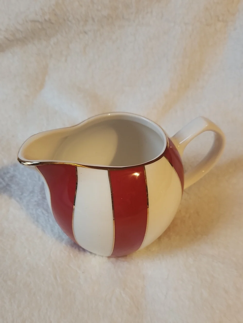 Grace Teawear, Fine Porcelain, Red and White Striped Creamer and Sugar Set